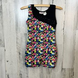 #R62 multi color athletic gymnastics leotard size 6/7 MORÉT ACTIVE GIRL